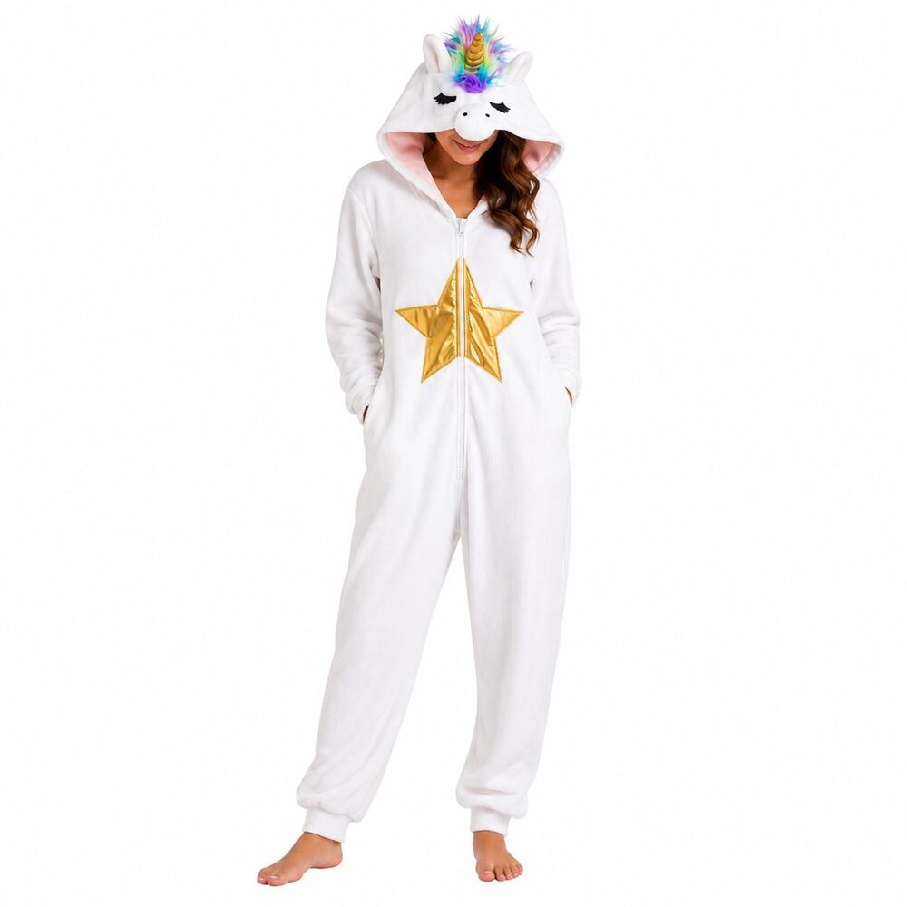 Xhilaration rainbow Unicorn One Piece Suit Fleece Sleepwear Pajama Size M/L